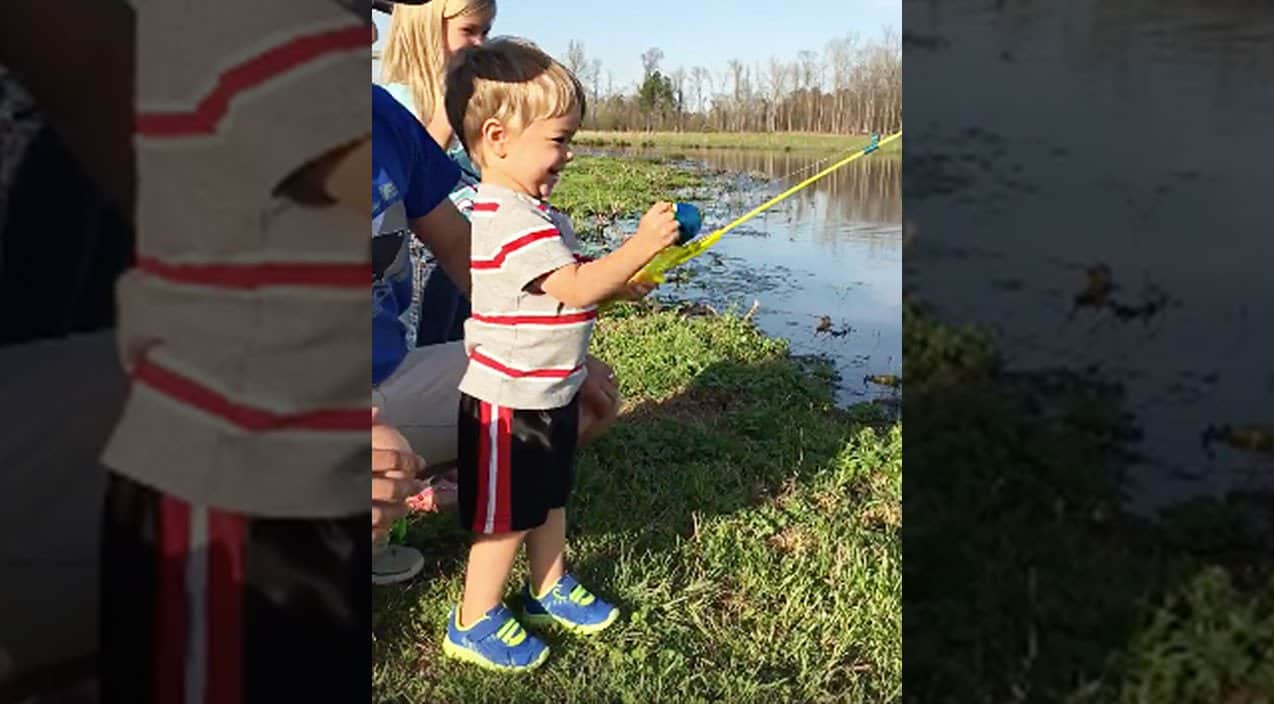 Little Boy Unexpectedly Catches Large Fish With Toy Fishing Rod