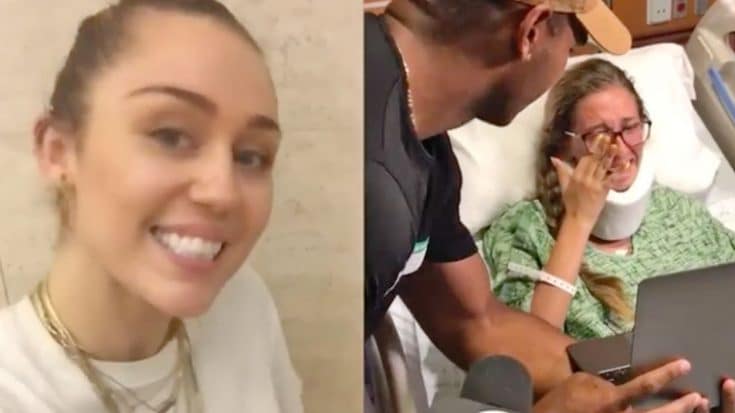 Vegas Shooting Victim Bursts Into Tears When Miley Cyrus Surprises Her | Country Music Videos