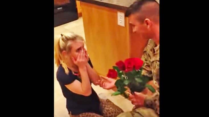 Woman Bursts Into Tears When Her Soldier Boyfriend Surprises Her With Roses | Country Music Videos