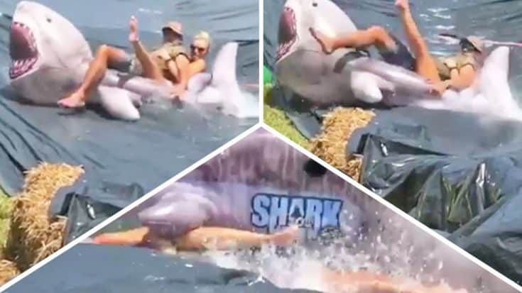  Luke Bryan And Wife Fall Off Inflatable Shark While Going Down DIY Slip N’ Slide | Country Music Videos