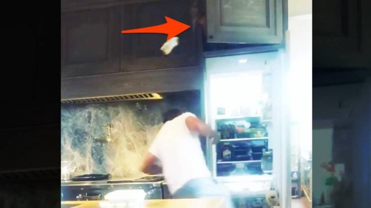 Luke Bryan Throws Beer In Air After Wife Scares Him From Cupboard Above Fridge | Country Music Videos