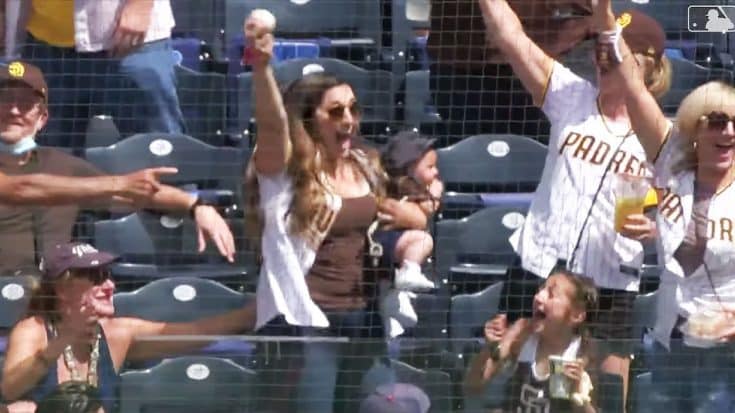 Watch: Mom Catches Foul Ball While Holding Baby At Baseball Game | Country Music Videos