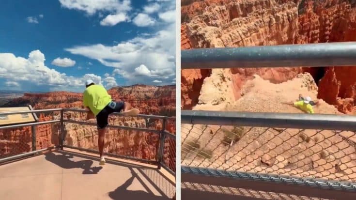 Guy Almost Falls To Death After Jumping Over Cliffside Railing At National Park | Country Music Videos