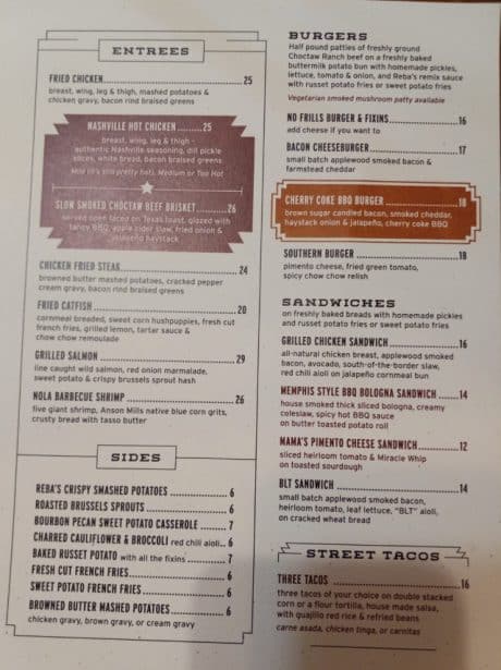 Check Out The Menu For Reba McEntire's New Restaurant...Reba's Place