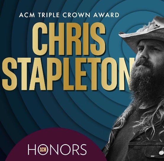 Chris Stapleton will receive the ACM's Triple Crown Award at a ceremony in August