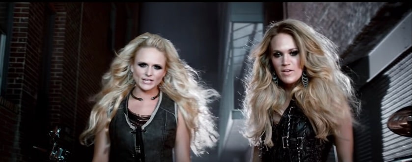Still from Miranda Lambert and Carrie Underwood's music video for "Somethin' Bad"