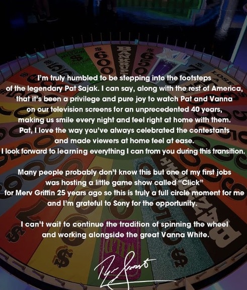 Pat Sajak is being replaced by Ryan Seacrest on "Wheel of Fortune."
