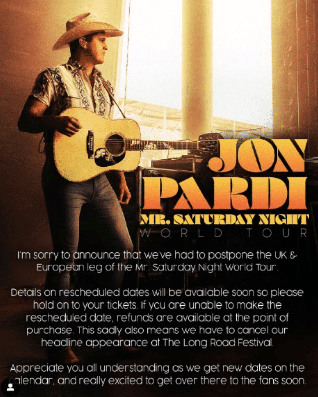 Jon Pardi statement about postponed shows