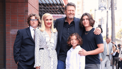 Blake Shelton with Gwen Stefani and her sons on the Hollywood Walk of Fame