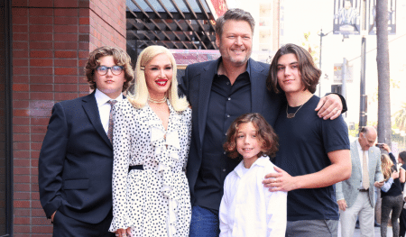 Blake Shelton with Gwen Stefani and her sons on the Hollywood Walk of Fame