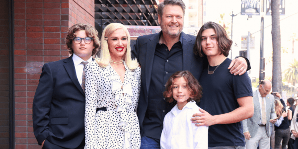 Stepdad Blake Shelton with Gwen Stefani and her sons on the Hollywood Walk of Fame