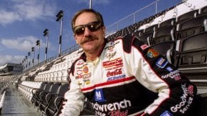 FEB 4, 2001 - Dale Earnhardt checks out the view from the newly completed Earnhardt Grandstand during winter testing, two weeks before the Daytona 500, at Daytona International Speedway, Daytona Beach, FL, in this file photo from February 2001.