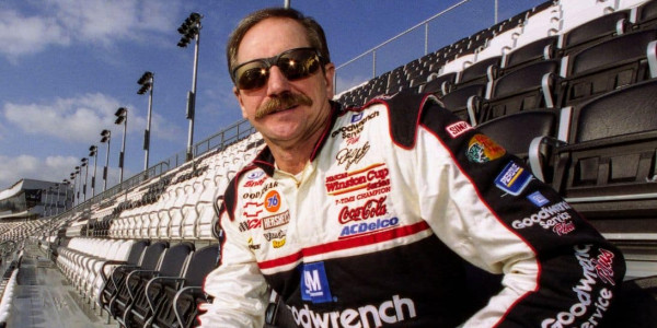 FEB 4, 2001 - Dale Earnhardt checks out the view from the newly completed Earnhardt Grandstand during winter testing, two weeks before the Daytona 500, at Daytona International Speedway, Daytona Beach, FL, in this file photo from February 2001.