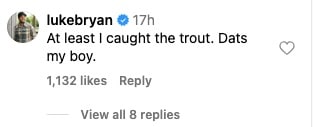 Luke Bryan's comment on his wife Caroline's video about his son's fish hook injury