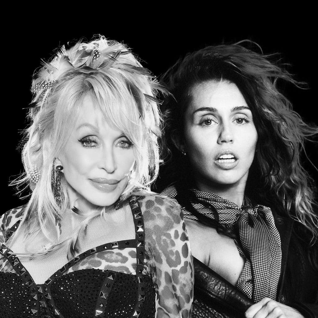 Dolly Parton and Miley Cyrus cover art for new cover of "Wrecking Ball."