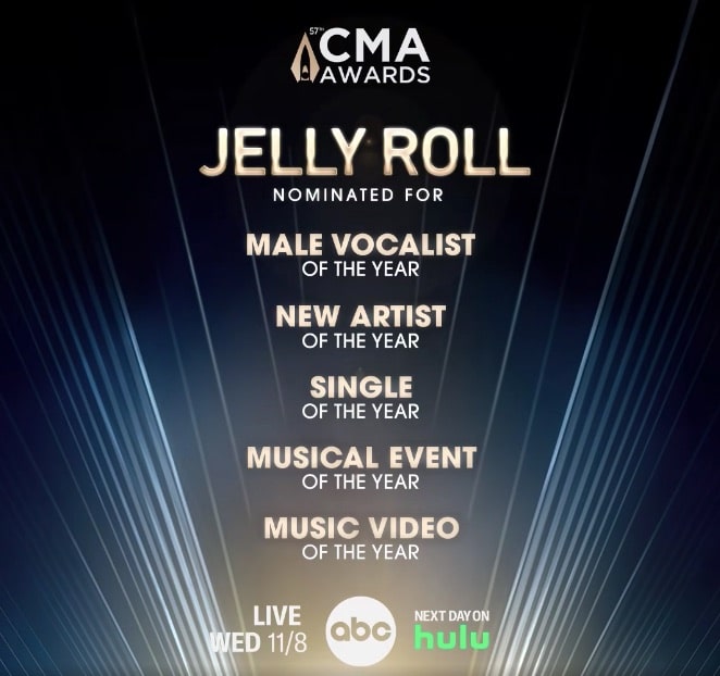 Jelly Roll earned five nominations at the 2023 CMA Awards