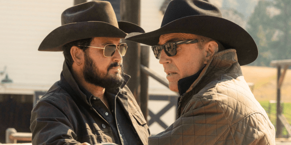 Kevin Costner and Cole Hauser in Yellowstone, which films in Montana