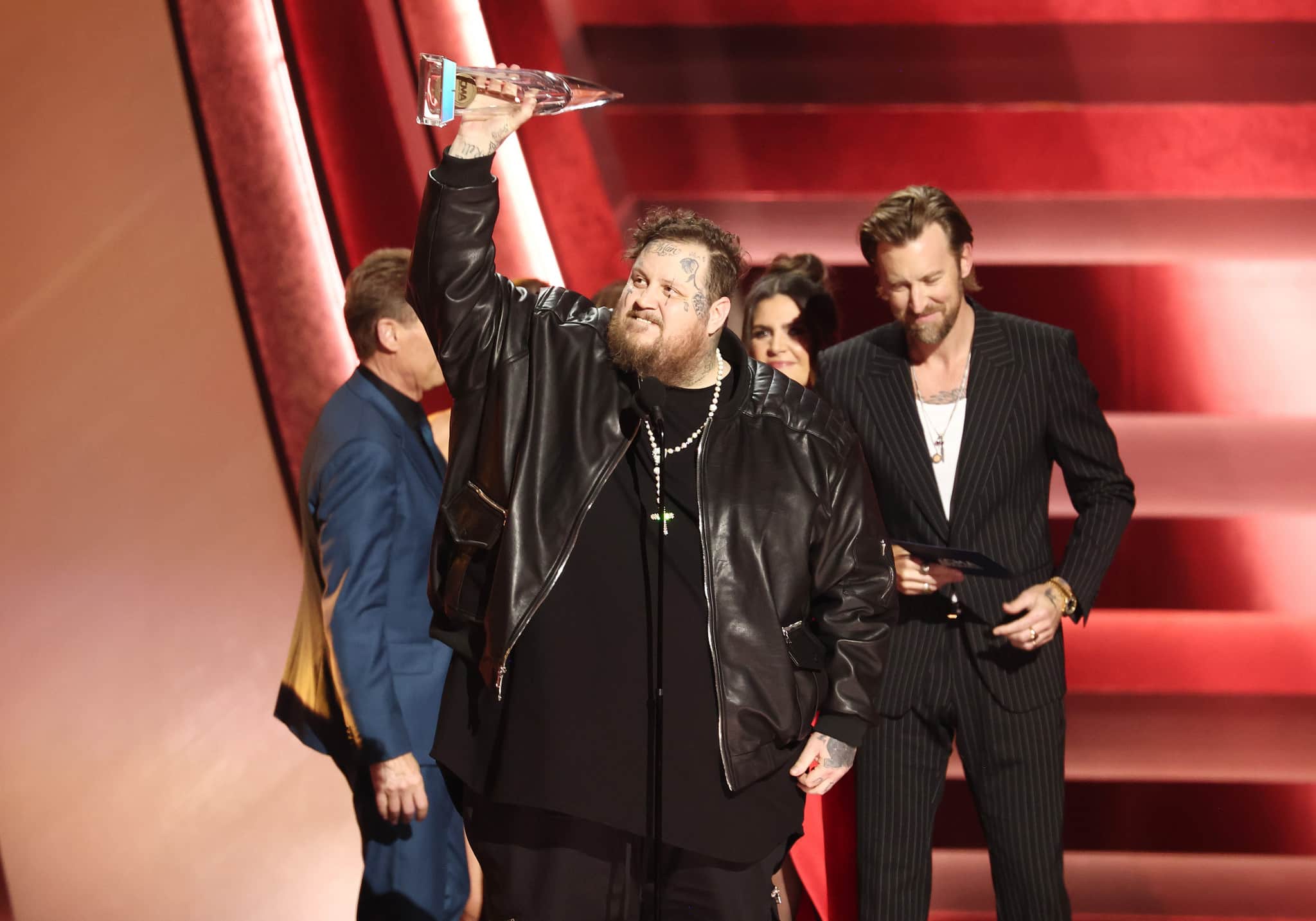 Jelly Roll accepts the New Artist of the Year Award onstage at The 57th Annual CMA Awards at Bridgestone Arena in Nashville, Tennessee on November 8, 2023. (Photo by Christopher Polk/Variety via Getty Images)