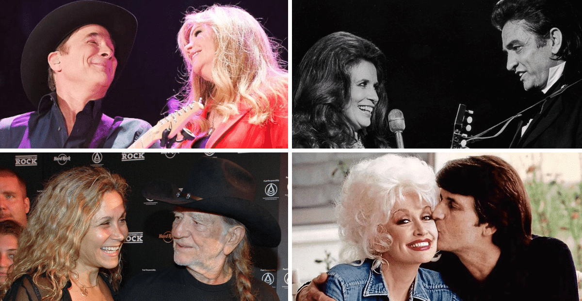 Country stars whose marriages have stood the test of time - Clint Black and Lisa Hartman Black, Johnny Cash and June Carter Cash, Willie Nelson and Annie D'Angelo, and Dolly Parton and Carl Dean