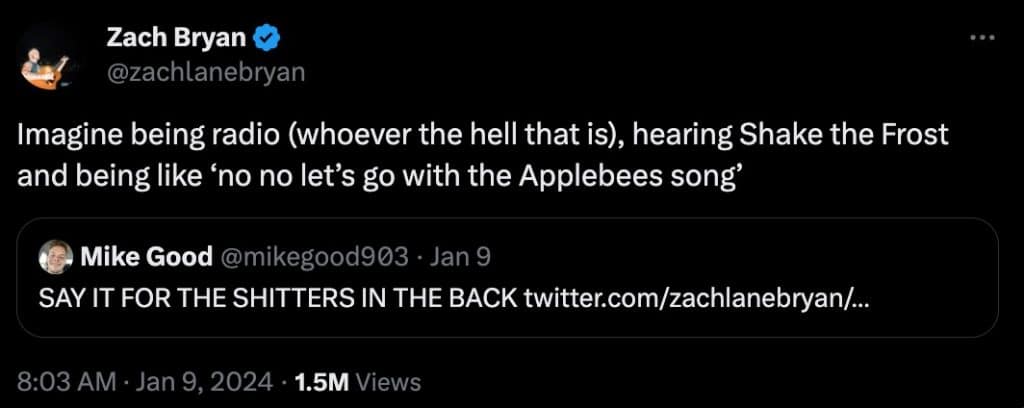 Zach Bryan's X post
