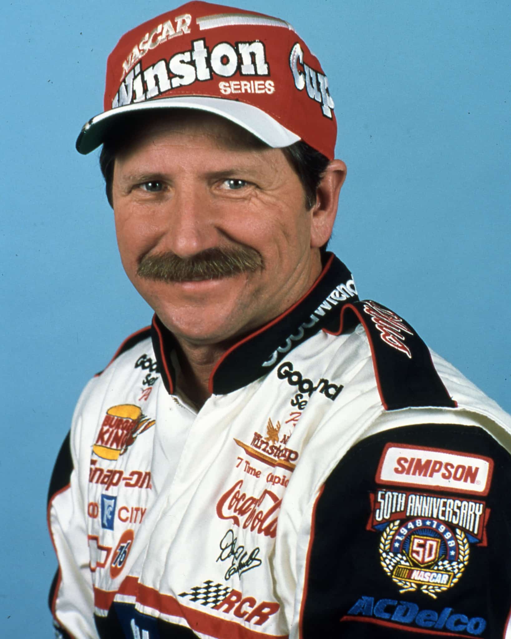 1998: Dale Earnhardt in 1998 livery, showing the NASCAR 50th anniversary patch. (Photo by ISC Archives via Getty Images)