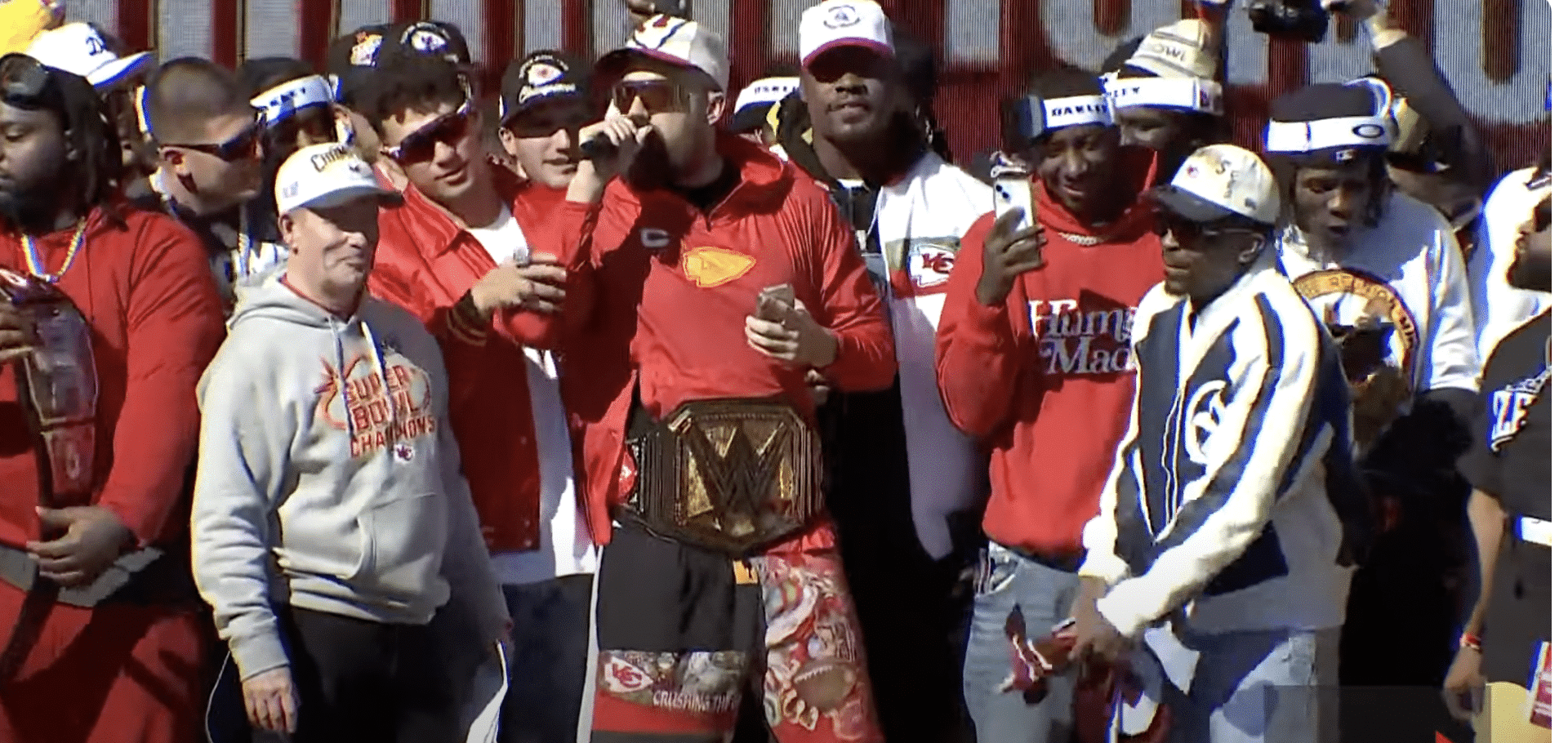 Kansas City Chiefs celebrate at their 2024 Super Bowl parade.