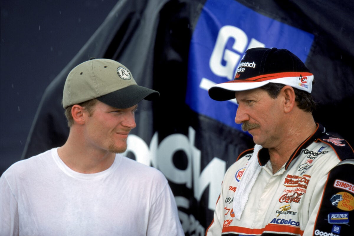 DARLINGTON, SC - SEPTEMBER 3:  Dale Earnhardt Jr. and Dale Earnhardt Sr. pose for a photograph