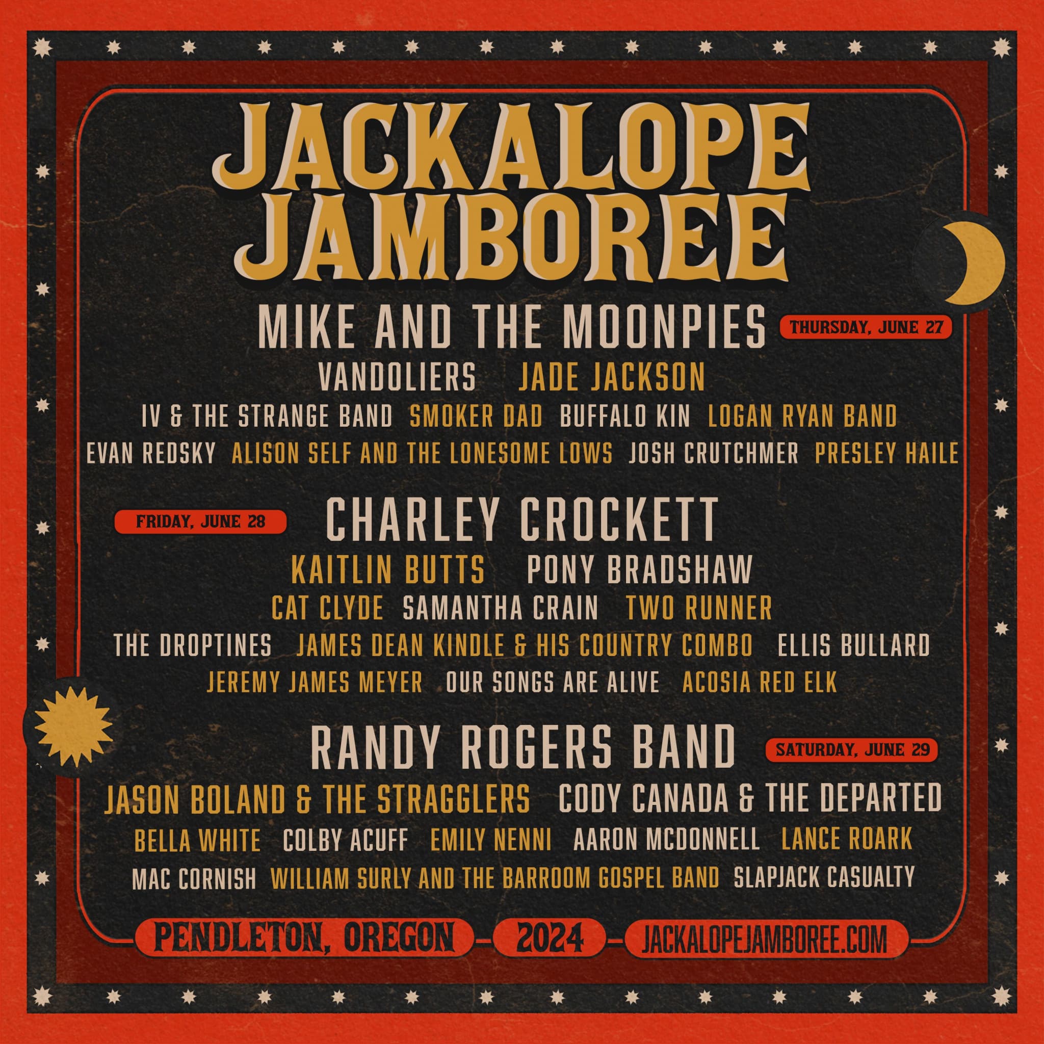 The lineup poster for the 2024 Jackalope Jamboree in Oregon