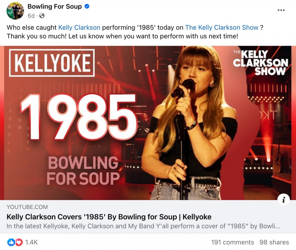 Bowling for Soup share Kelly Clarkson video