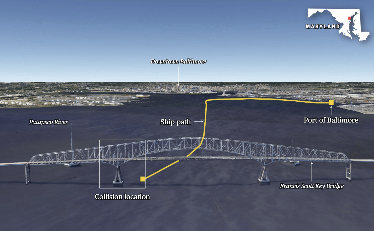 Ship path of Key bridge collision.