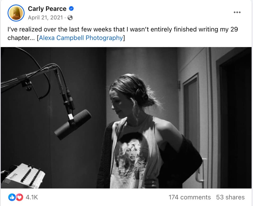Carly Pearce announcing 29 Written In Stone