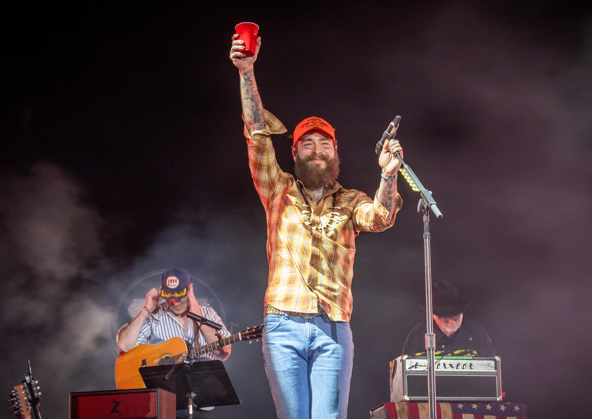 Indio, CA - April 27: Post Malone performs on the Mane Stage on the second day of Stagecoach Country Music Festival at the Empire Polo Club in Indio Saturday, April 27, 2024. (Allen J. Schaben / Los Angeles Times via Getty Images)