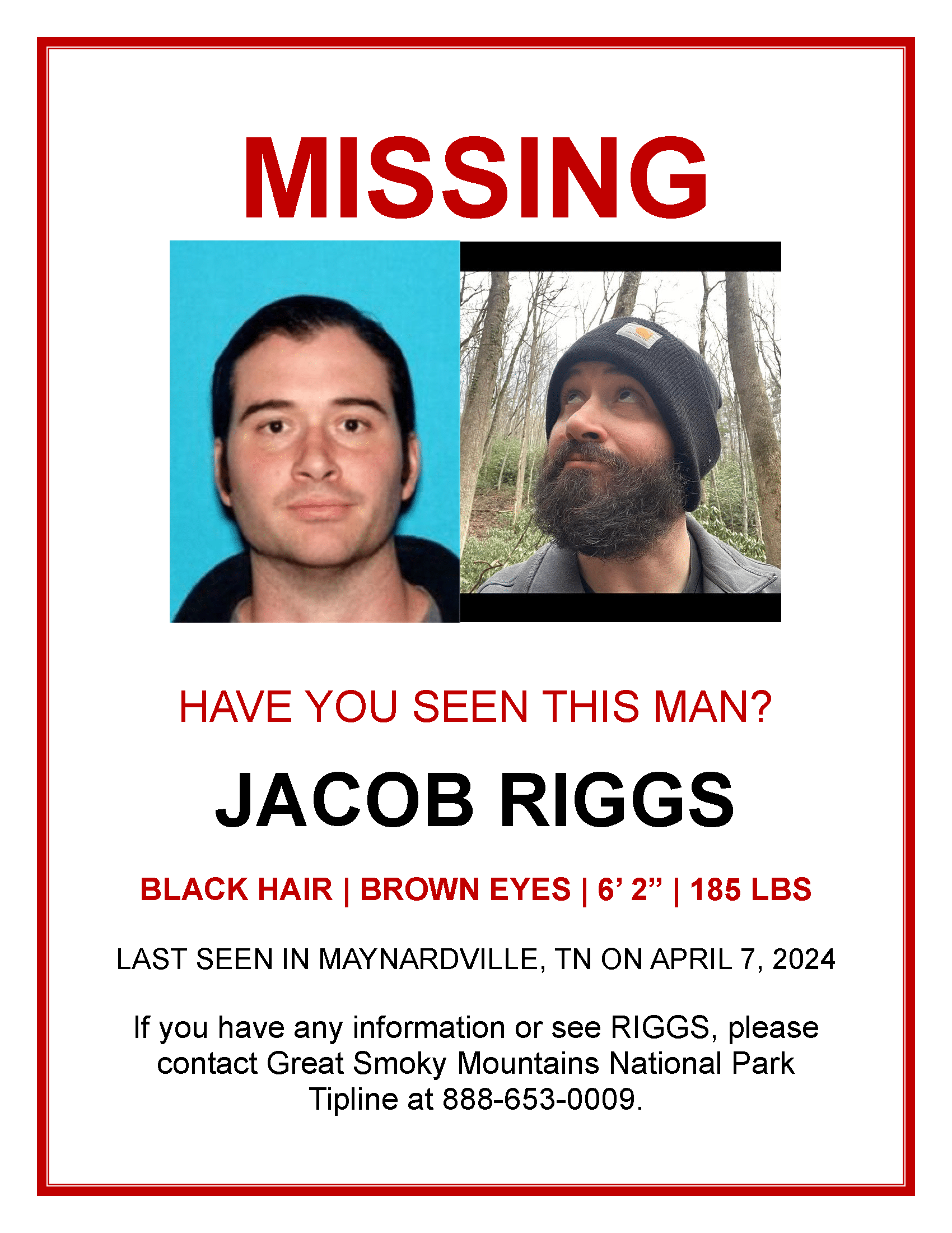 Jacob Riggs missing person flyer.
