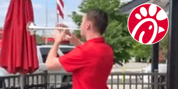 Chick-fil-A worker plays "Taps" on Memorial Day.