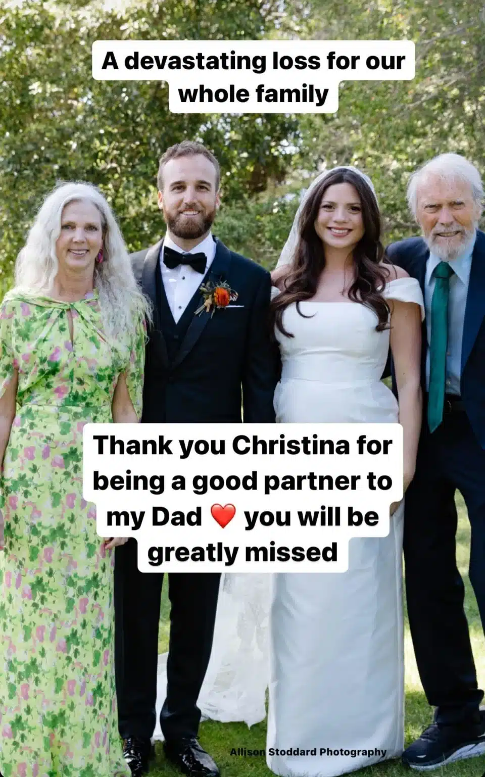 Clint Eastwood's daughter, Morgan, shared this tribute to his late partner, Christina