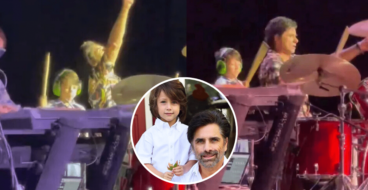 John Stamos plays drums with his son, Billy.