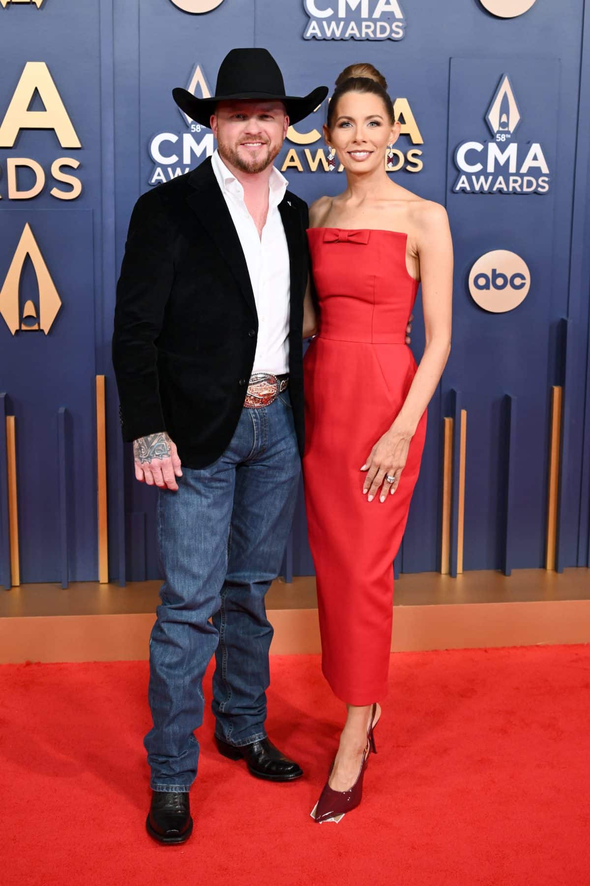 Cody Johnson and Brandi Johnson at The 58th Annual CMA Awards at Bridgestone Arena on November 20, 2024 in Nashville, Tennessee. 