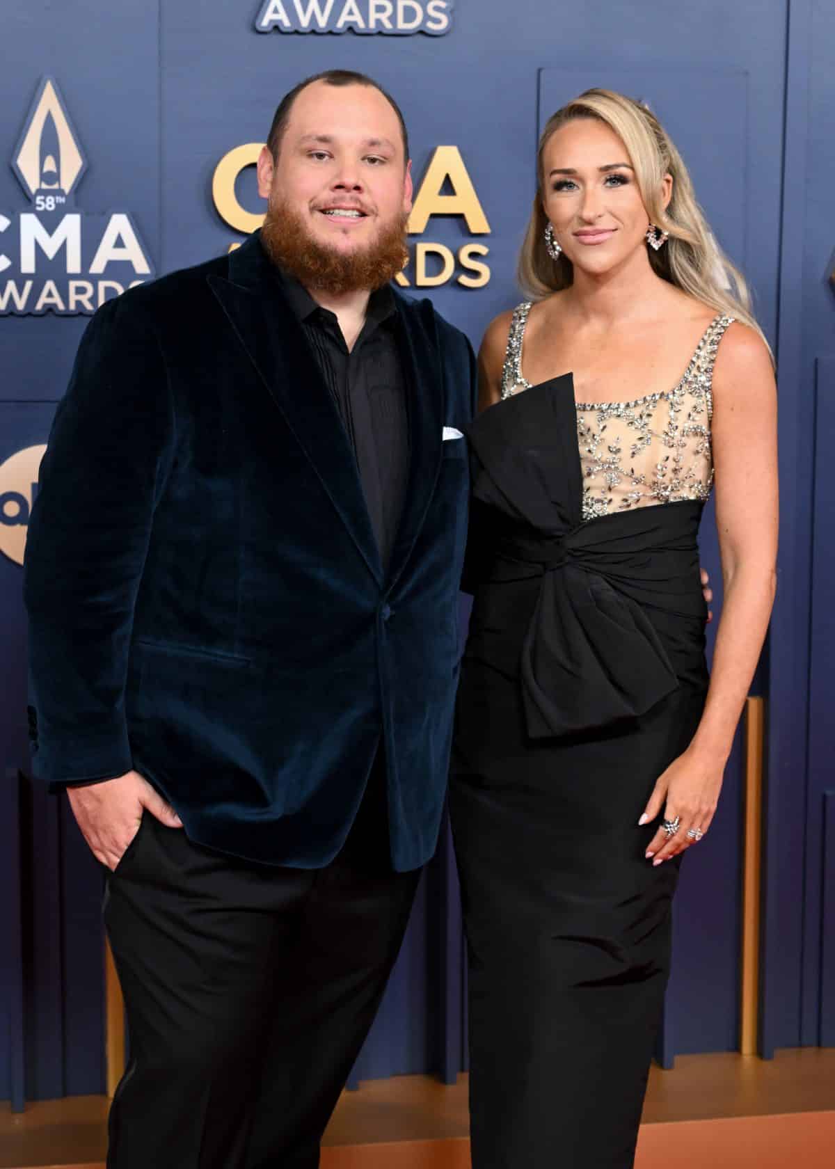 Luke Combs, Nicole Combs at The 58th Annual CMA Awards at Bridgestone Arena on November 20, 2024 in Nashville, Tennessee.