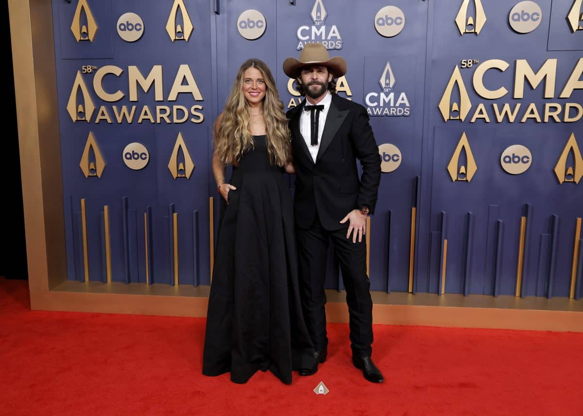 Lauren Akins and Thomas Rhett attend The 58th Annual CMA Awards at Music City Center on November 20, 2024 in Nashville, Tennessee.