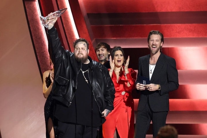 Jelly Roll accepts the New Artist of the Year Award onstage at The 57th Annual CMA Awards at Bridgestone Arena in Nashville, Tennessee on November 8, 2023.