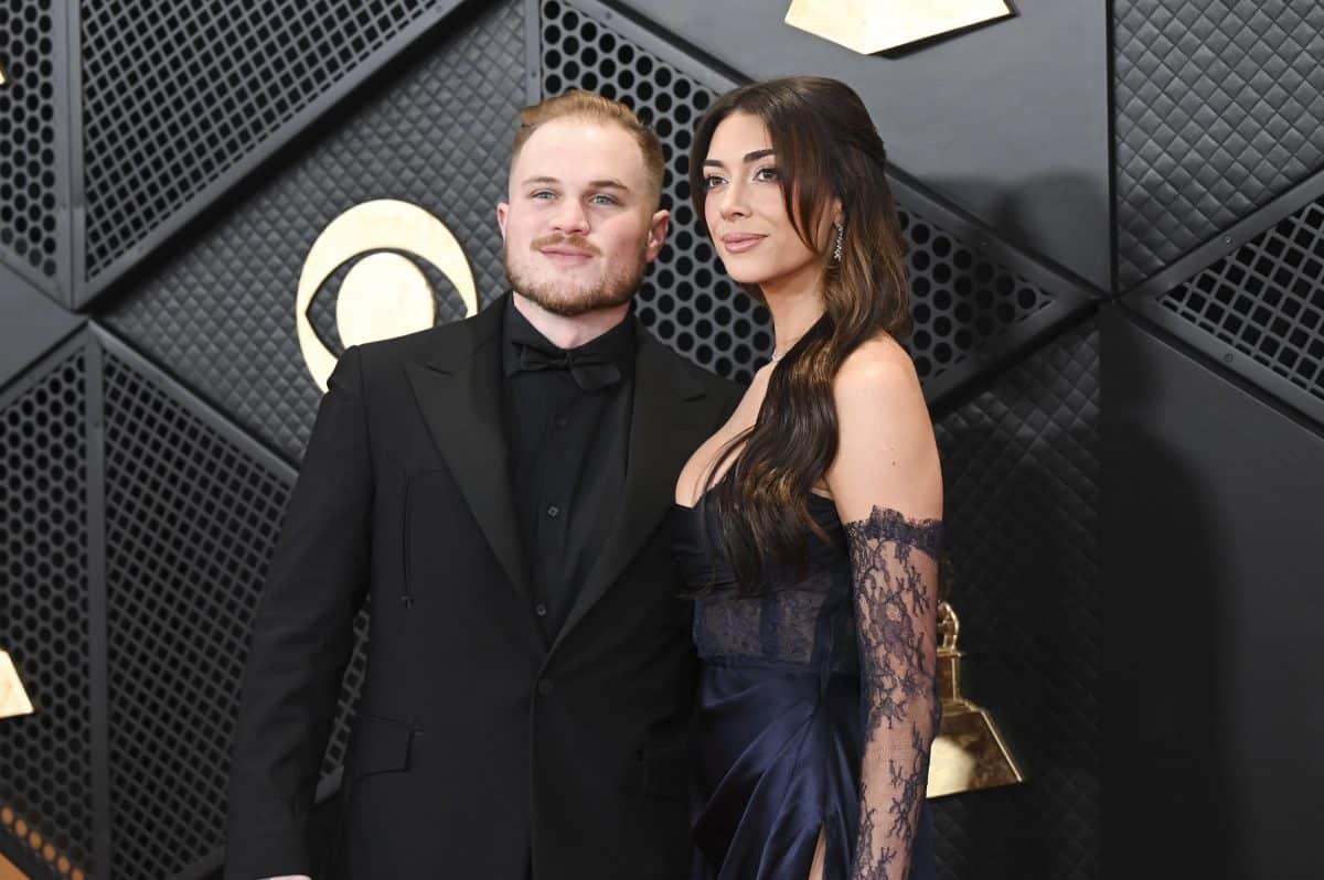 Zach Bryan and Bri LaPaglia aka ‘Brianna Chickenfry’ at the 66th Annual GRAMMY Awards held at Crypto.com Arena on February 4, 2024 in Los Angeles, California. (Photo by Gilbert Flores/Billboard via Getty Images)