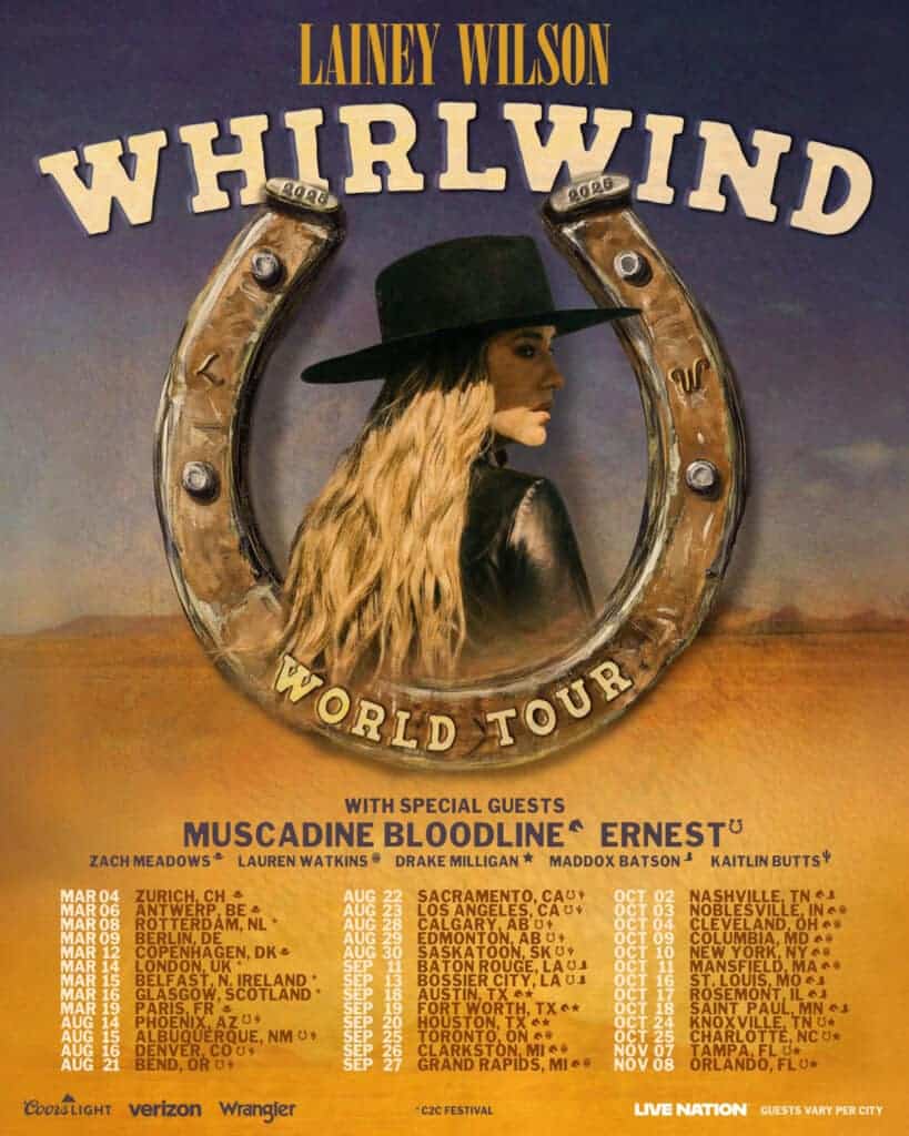 Lainey Wilson's Whirlwind World Tour Dates