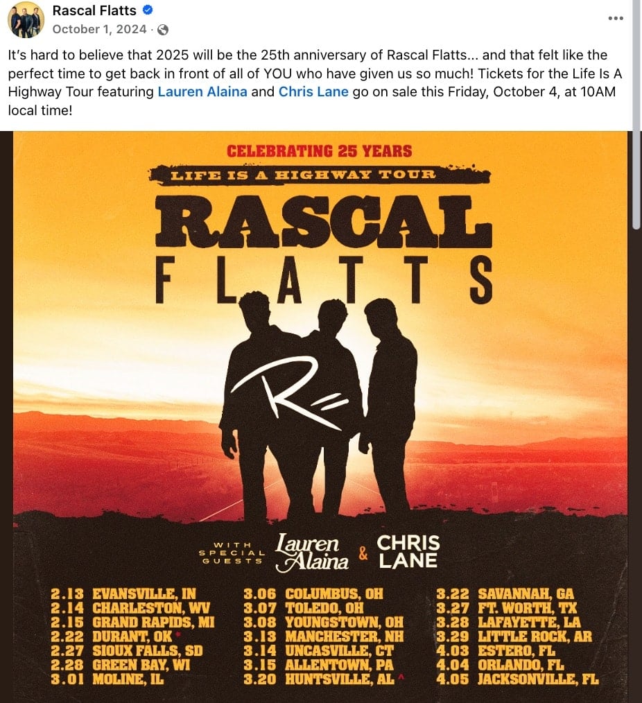 Rascal Flatts "Life Is A Highway Tour" announcement