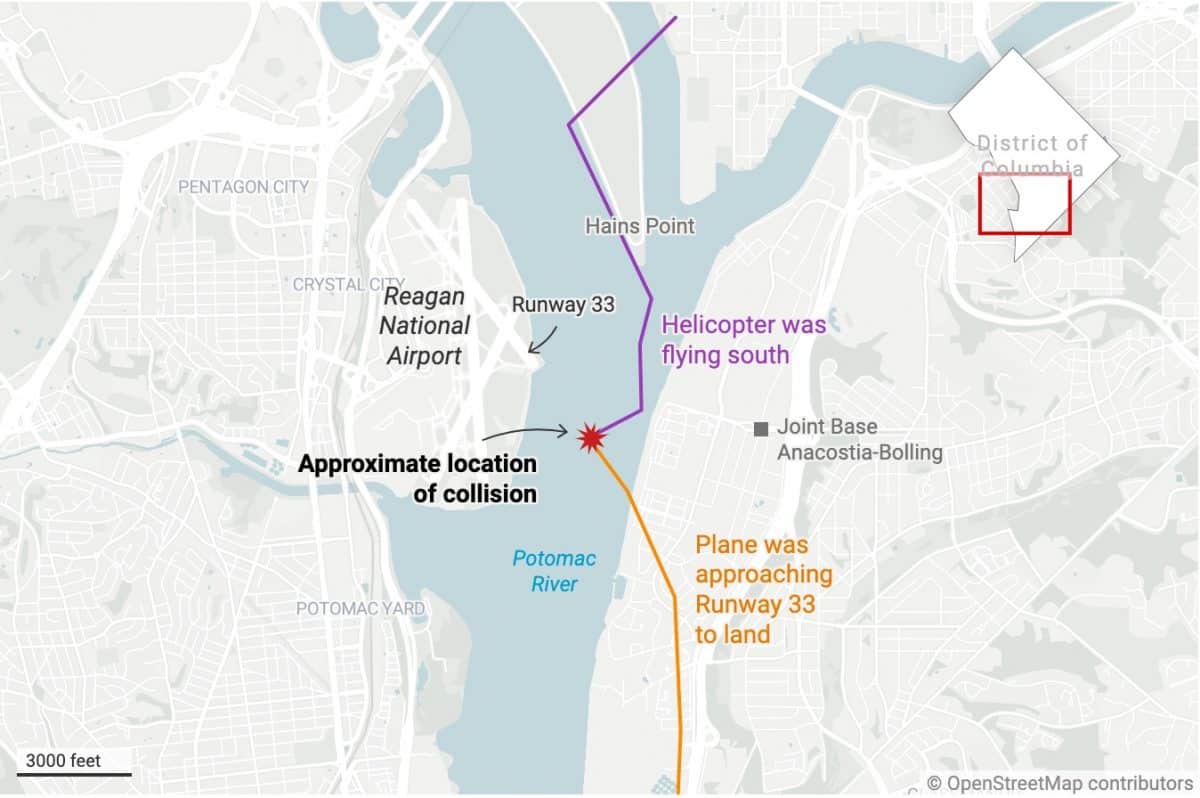 Approximate location of the plane crash over Washington D.C. 