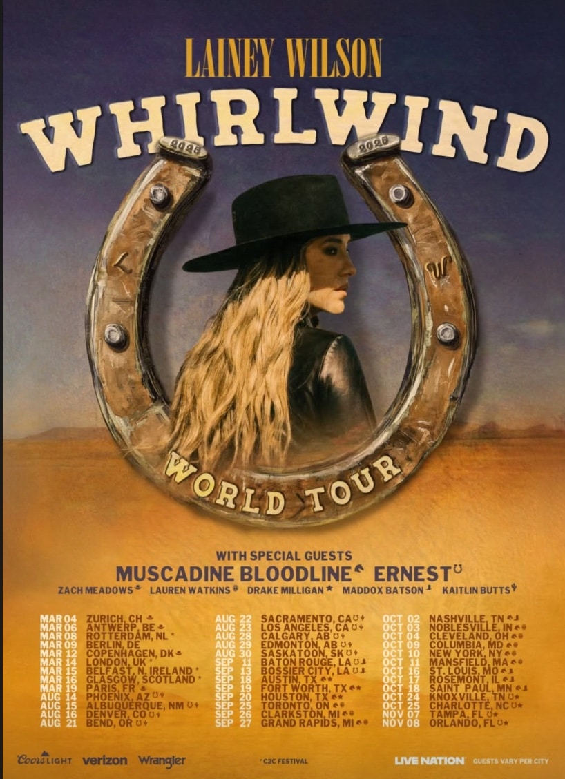 Lainey Wilson's Whirlwind World Tour Dates