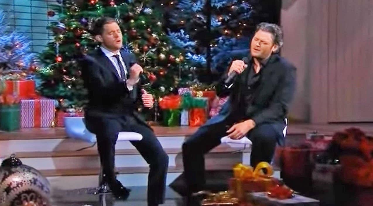 Blake Shelton and Michael Buble deliver a holiday version of "Home"