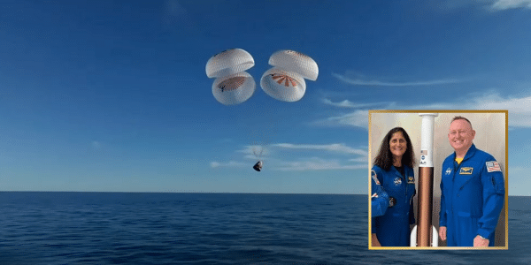 Space X capsule carrying astronauts Suni Williams and Brad Wilmore splashes down in the Gulf of America