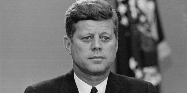 A close up photo of former President John F. Kennedy