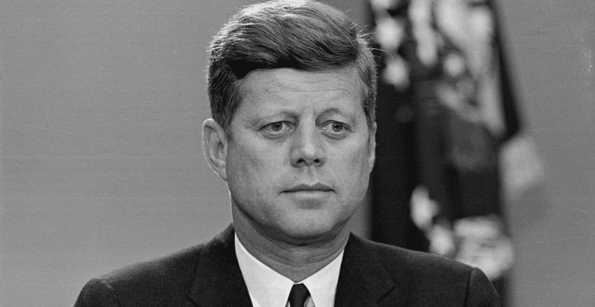 A close up photo of former President John F. Kennedy