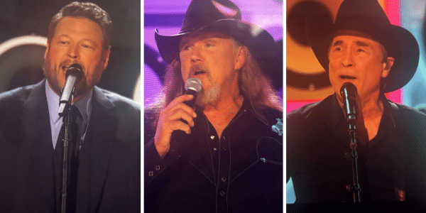 Blake Shelton, Trace Adkins, and Clint Black sing a '90s medley on Opry 100.